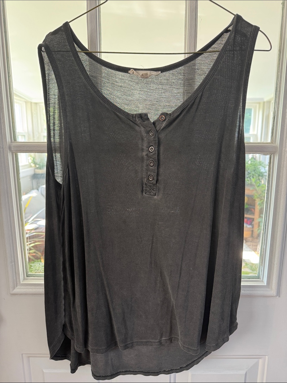 Jane and Delancey Black Sleeveless Buttoned Henley Tank